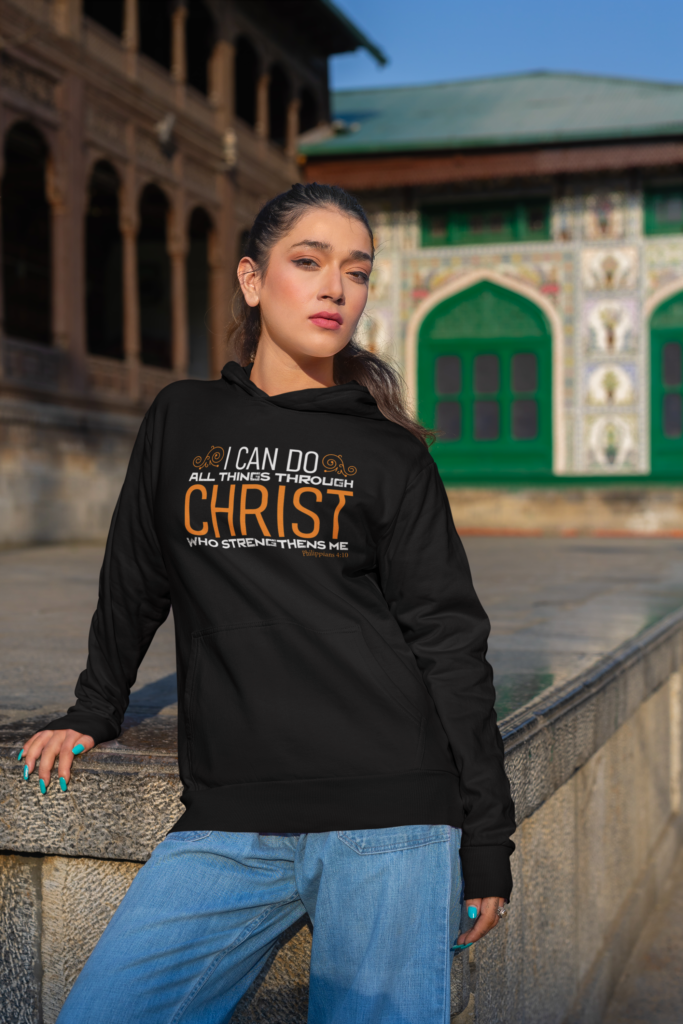 I-can-do-all-things-through-Christ-black-hooide-girl-683x1024 Christian Tee Shirts: Spreading the gospel through fashion