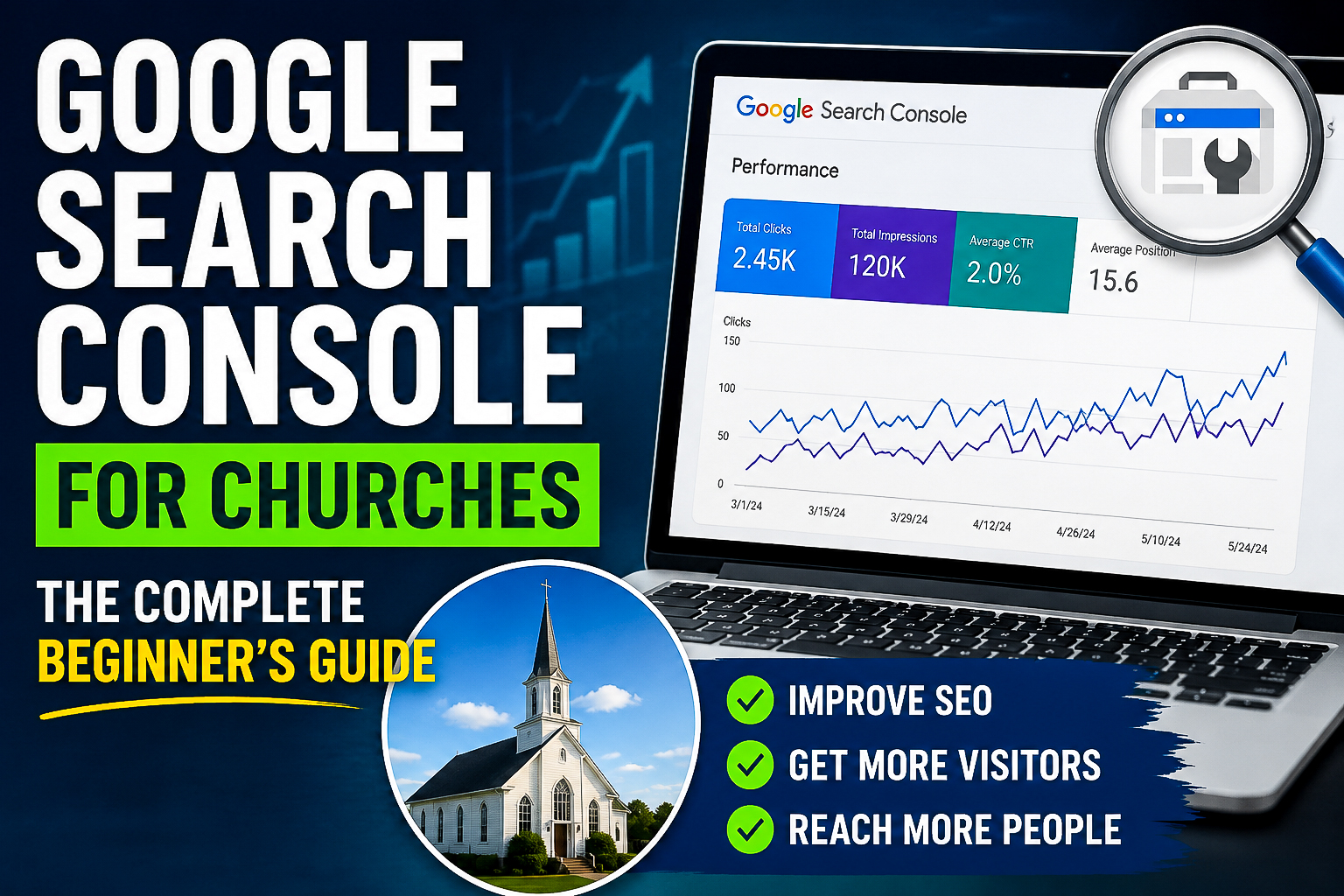 Google Search Console for churches guide showing how churches can improve SEO, monitor rankings, and increase visibility in Google Search.