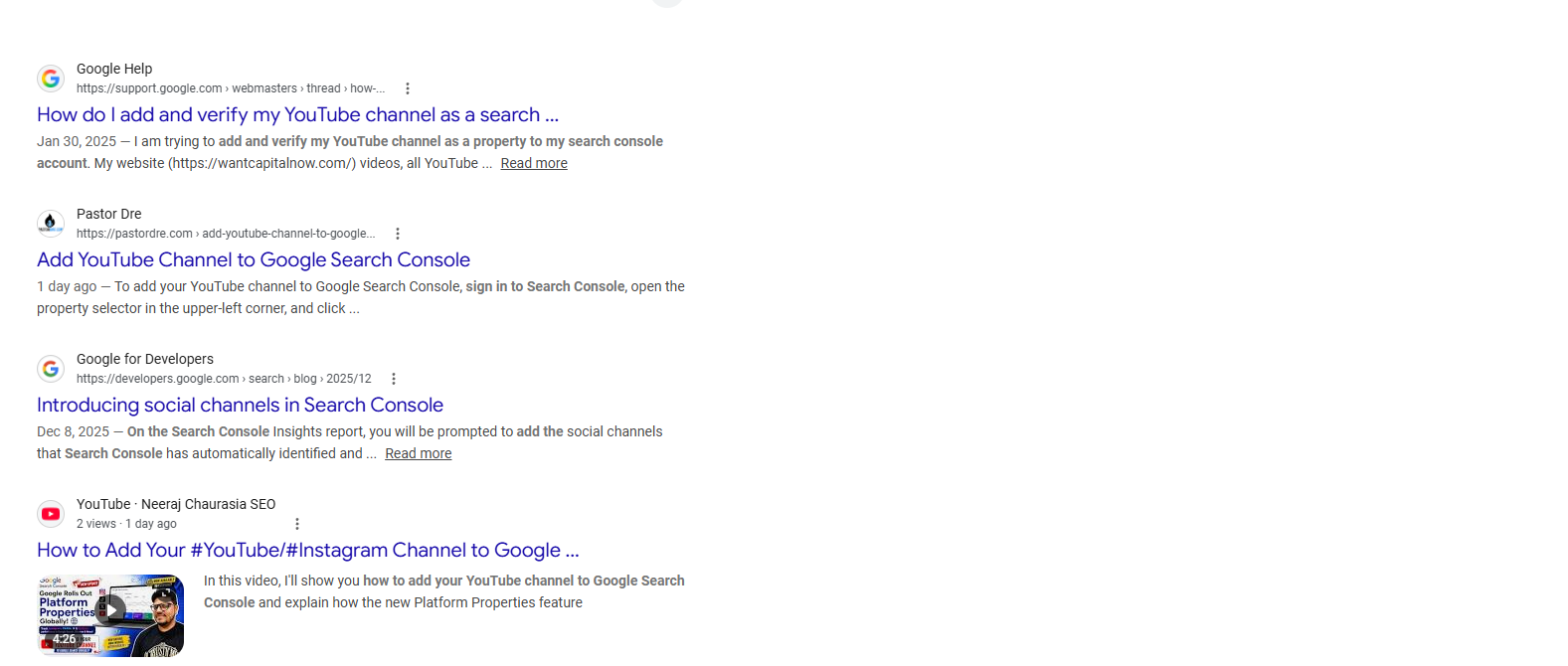 Pastor Dre YouTube tutorial featured in Google AI Overview for adding a YouTube channel to Google Search Console