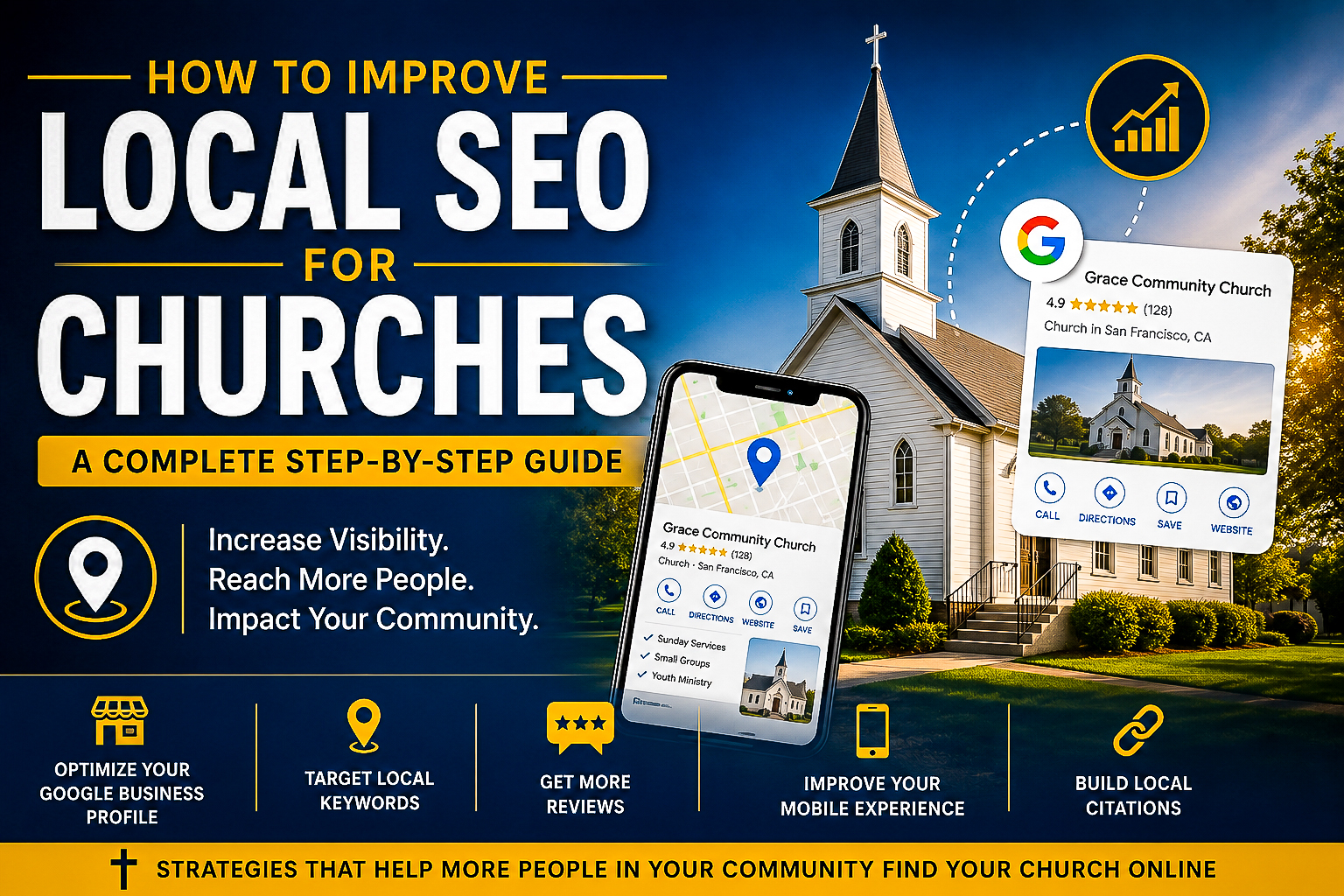 How to improve local SEO for churches using Google Business Profile, local keywords, reviews, mobile optimization, and citations