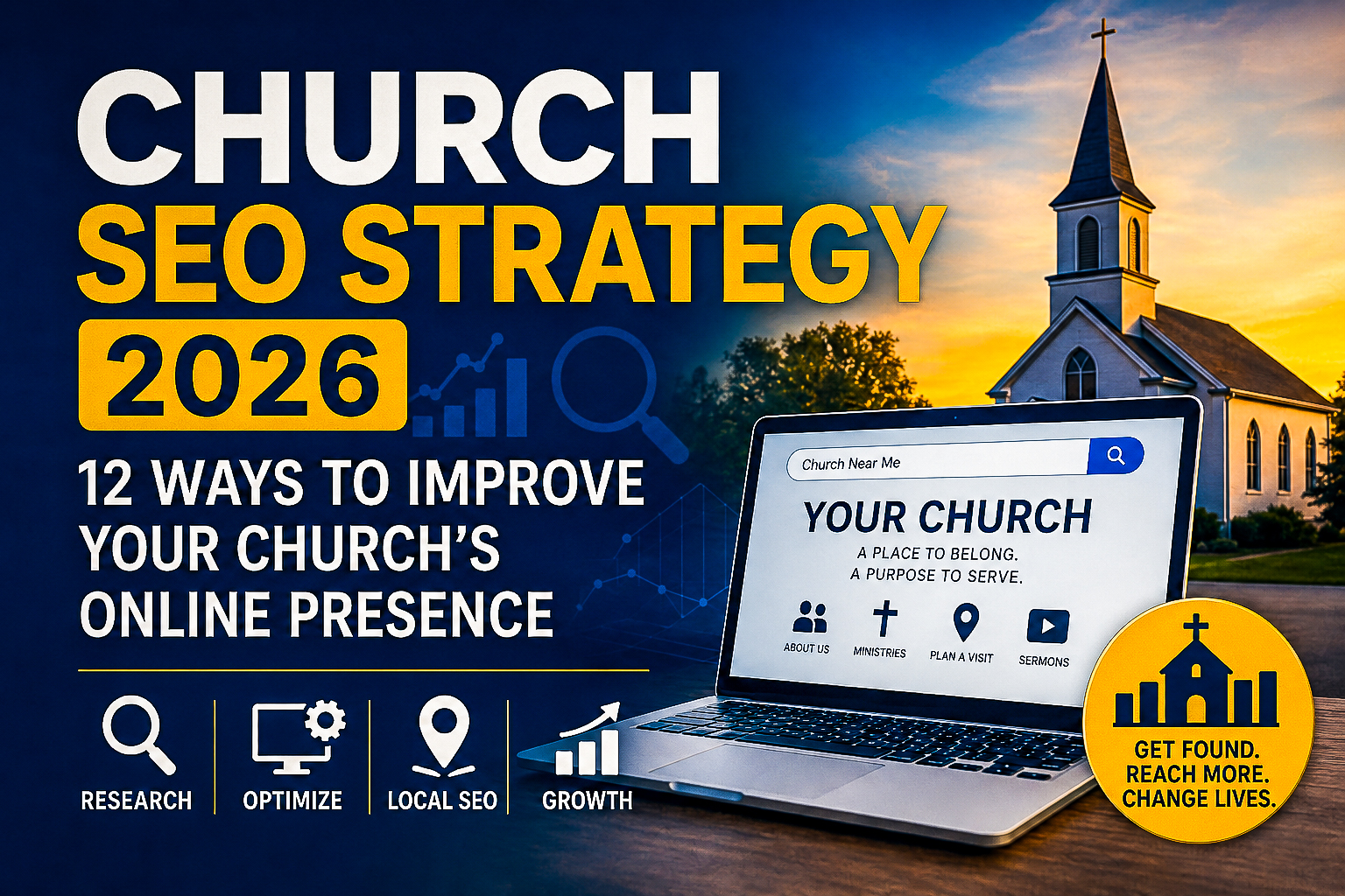 Church SEO Strategy 2026 showing a church, website, search, local SEO, and online growth
